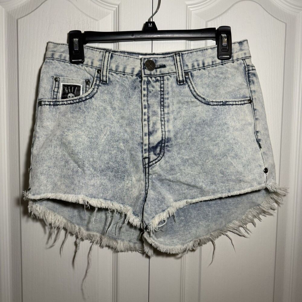 One x One Teaspoon Outlaws Distressed Low Waist Long Rise Mid Length Shorts 25